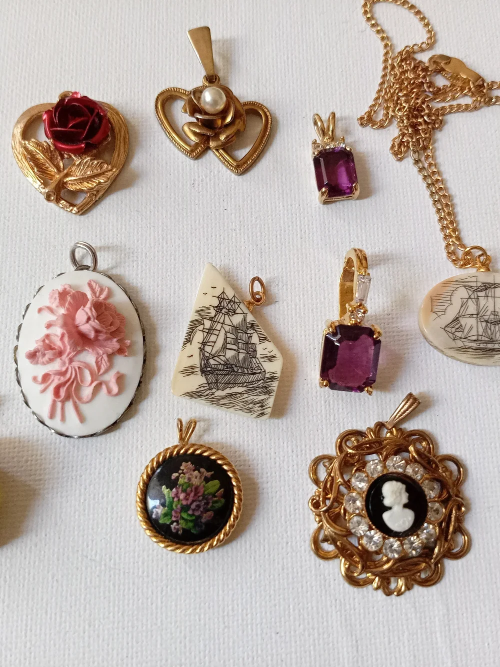 Vintage Pendant Bundle Cameo ,Trifari, Avon